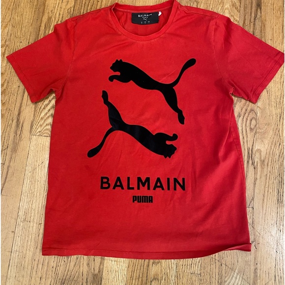 Balmain Tops - Balmain Paris x puma logo red/black short sleeve tee T-Shirt